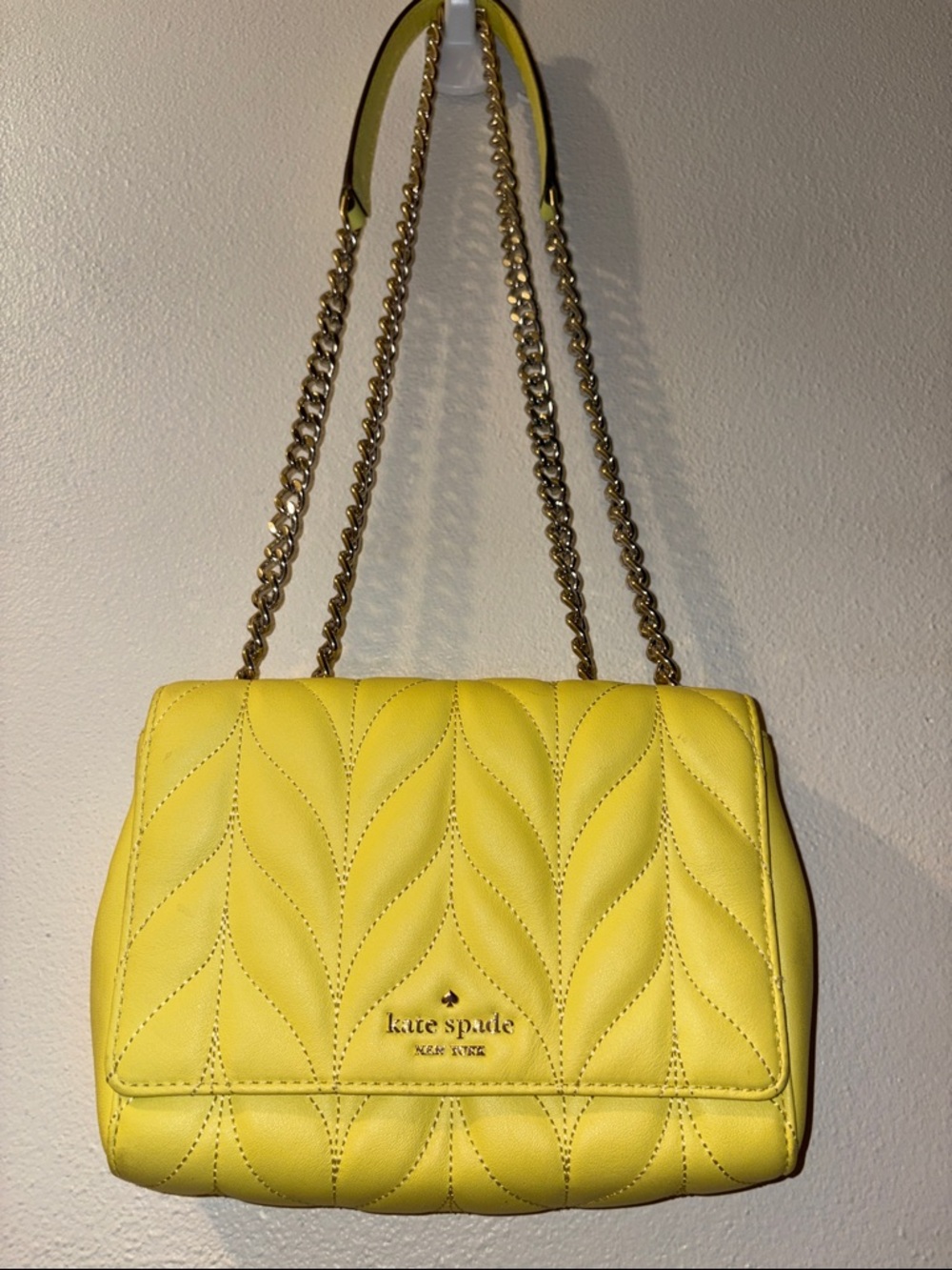 Kate Spade Quilted Yellow Crossbody Bag with silverchain strap